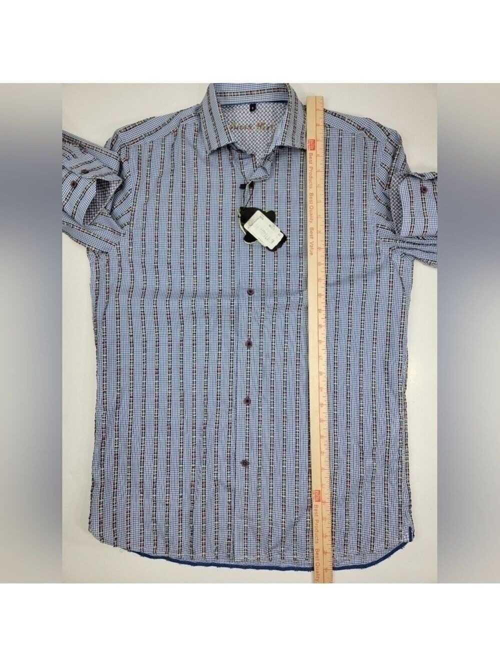 NWT Luchiano Visconti Black Mens S Striped Rainbow Button Up Shirt Long Sleeve - Picture 7 of 12